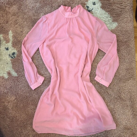 NWT J.CREW Pink Long-Sleeve Mock Neck Shift Mini Dress Womens Sz 12 - Picture 1 of 4